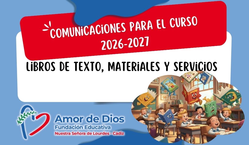 Imagen que indica "Comunicado para el curso escolar 2026-2027, libros de texto, materiales y servicios".
